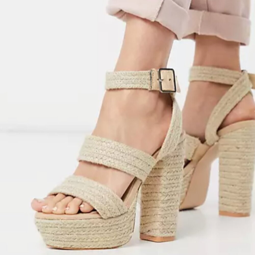 Public Desire Jet Set Platform Sandals in Raffia